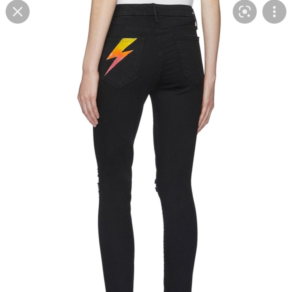 MOTHER THE LOOKER ANKLE FRAY' LIGHTNING BOLT PRINT SKINNY JEANS
